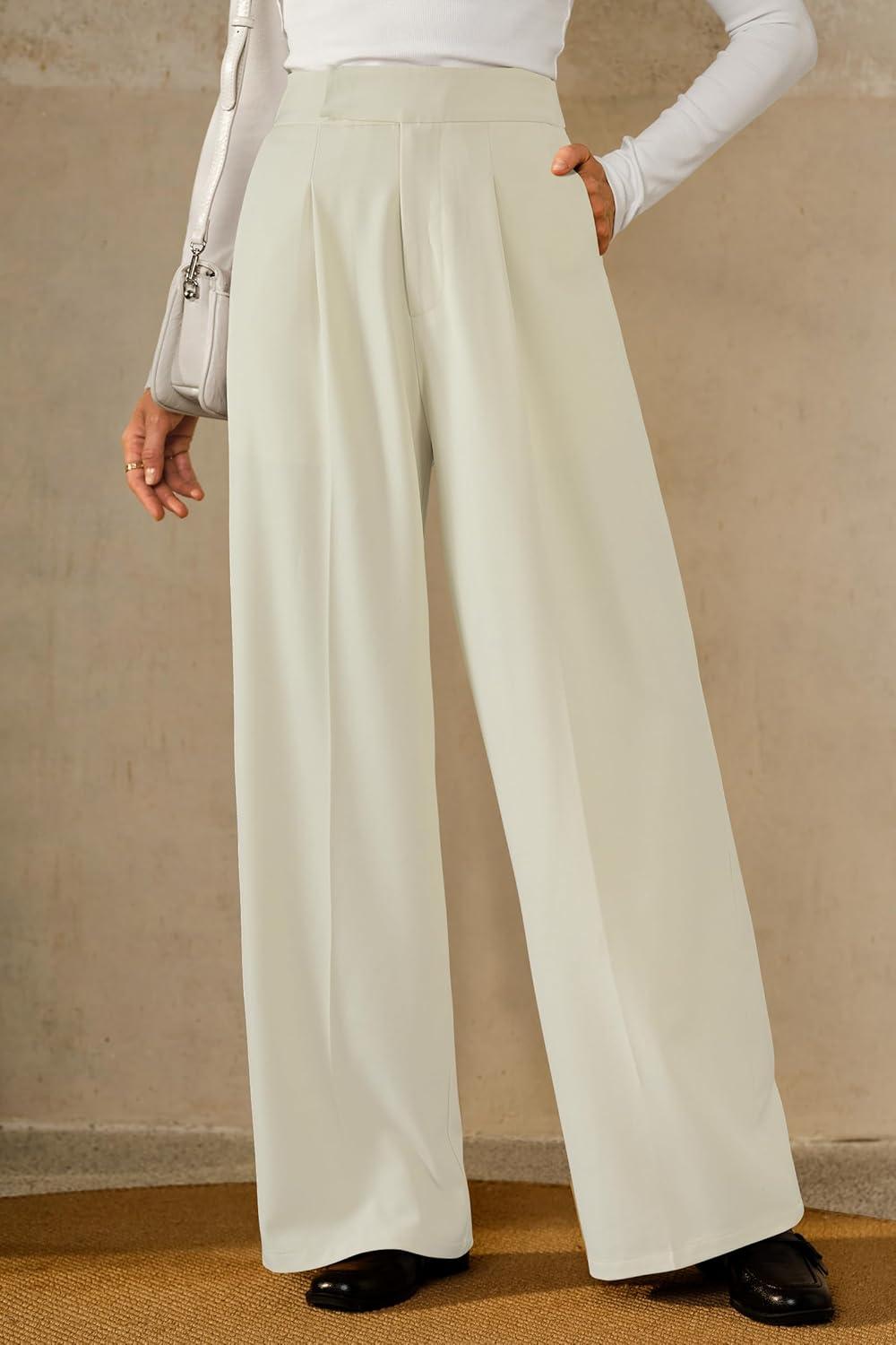 imageArachampCloz Womens WrinkleFree Pleated High Waisted Business Casual Wide Leg Dress Pants 2026Offwhite