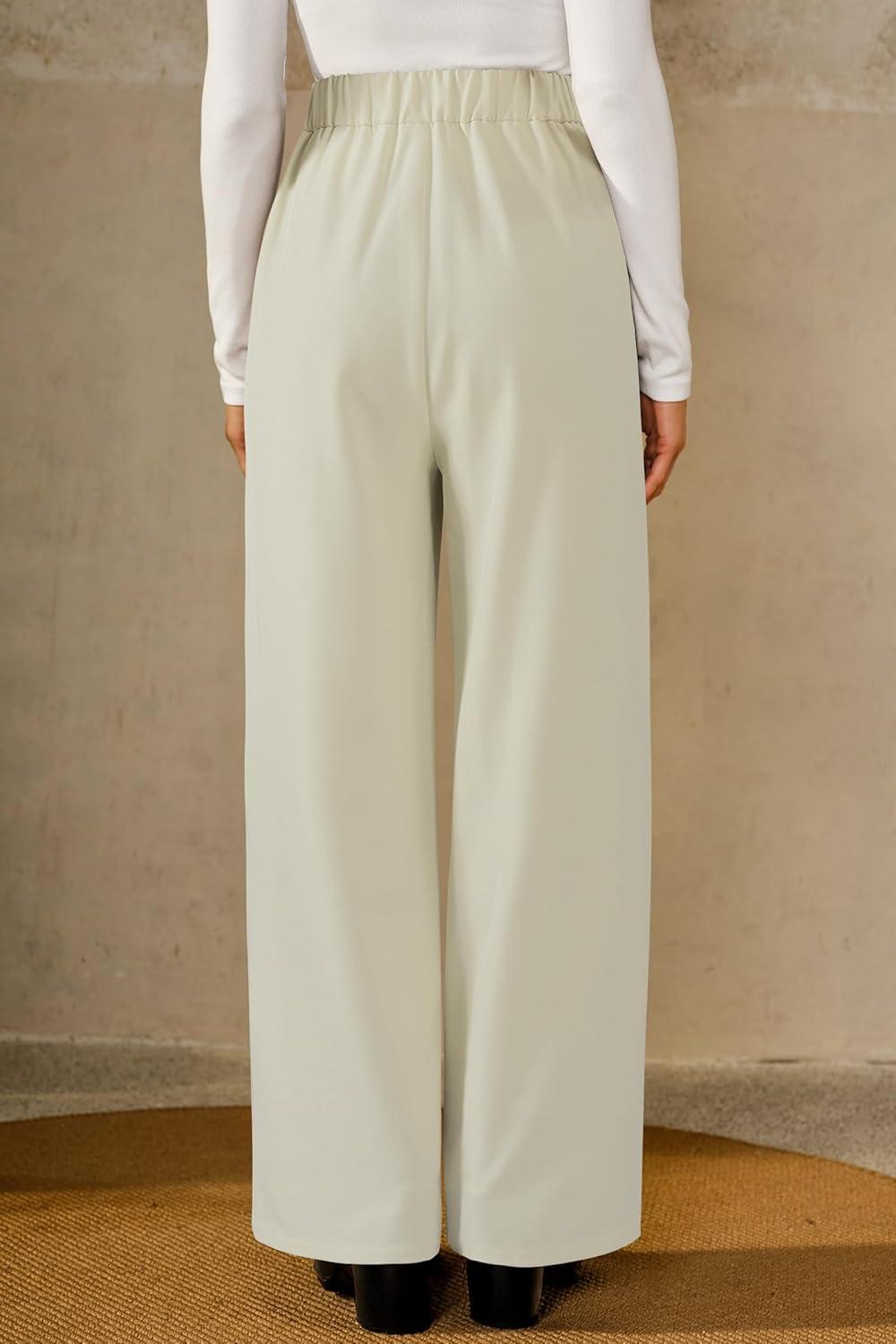 imageArachampCloz Womens WrinkleFree Pleated High Waisted Business Casual Wide Leg Dress Pants 2026Offwhite
