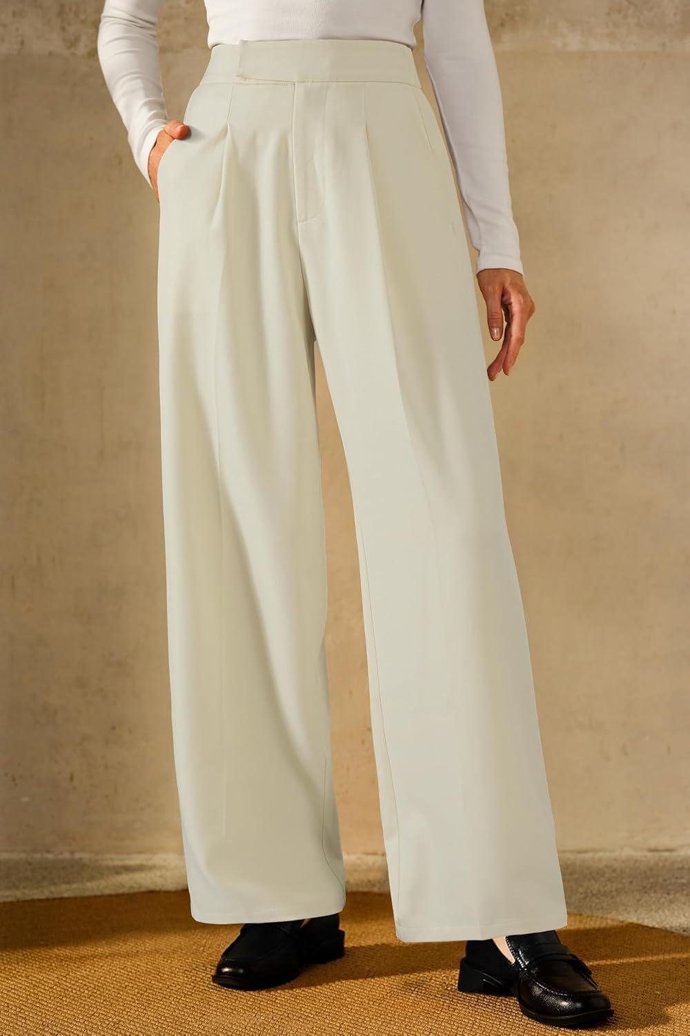 imageArachampCloz Womens WrinkleFree Pleated High Waisted Business Casual Wide Leg Dress Pants 2026Offwhite