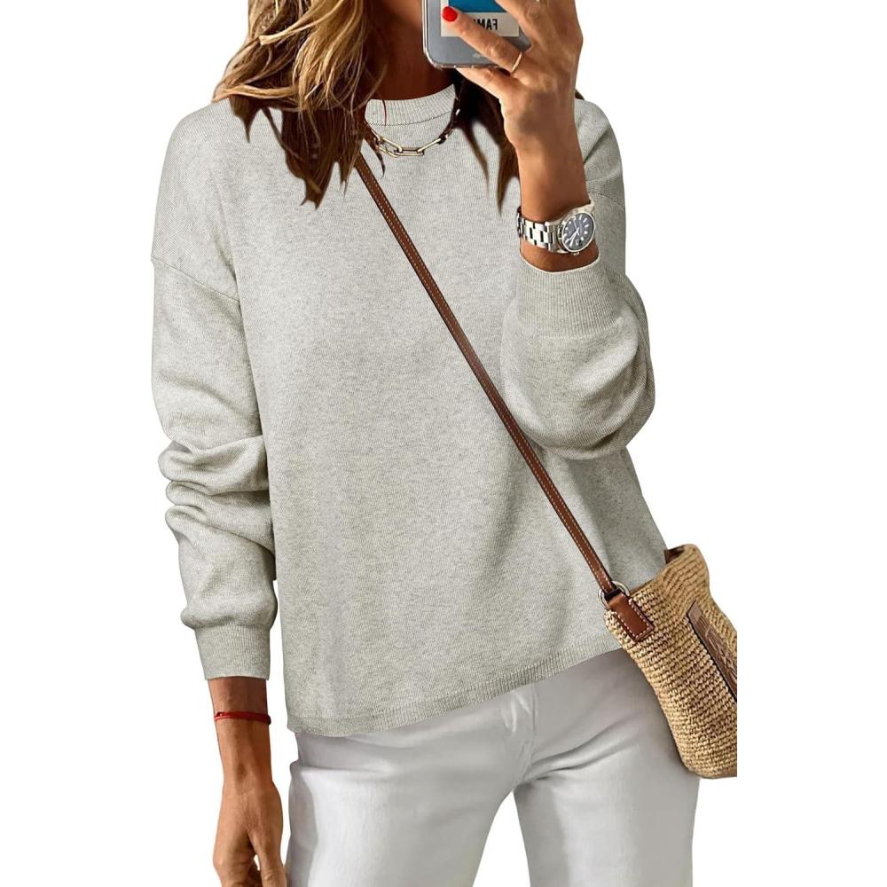 imageArachampCloz Womens 100 Cotton Sweaters Spring Summer Casual Relaxed Fit Cozy Sweatshirt Tops 2026Beige Grey Heather
