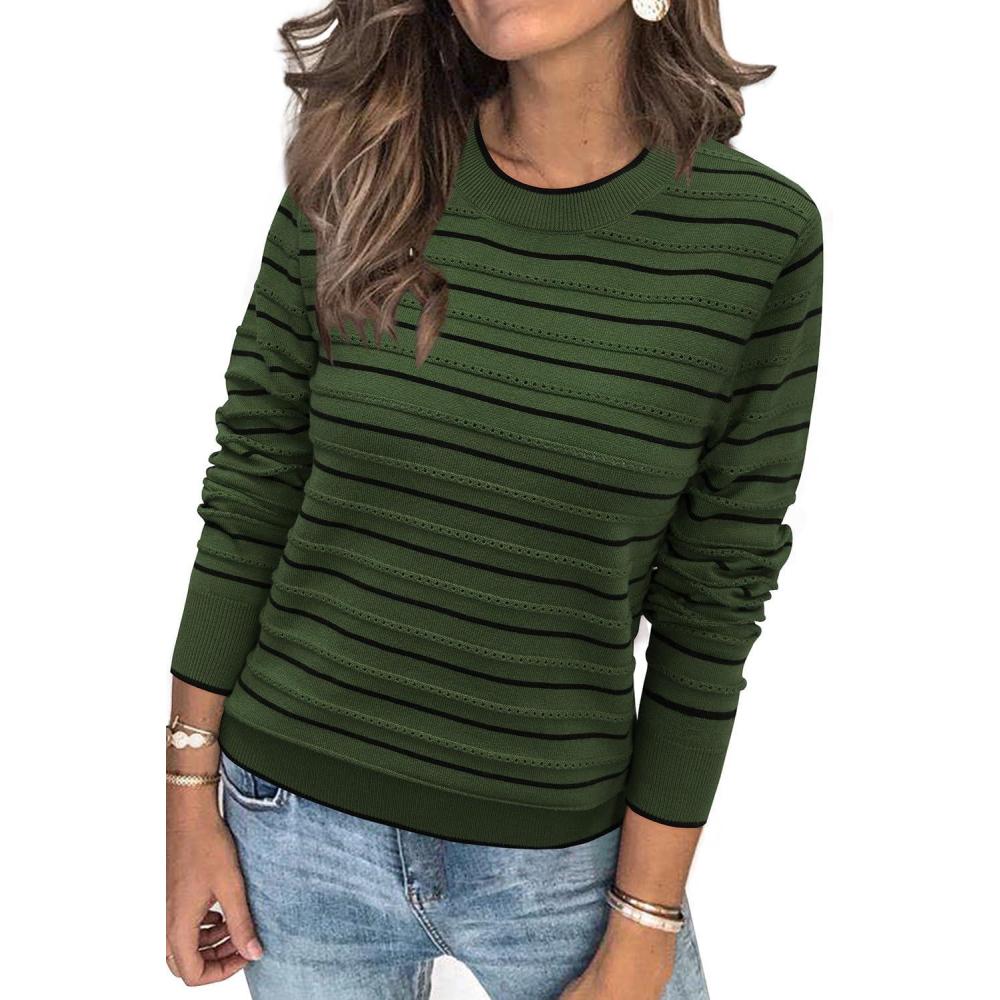 imageArachampCloz Womens Soft Knit Sweater Fall Dressy Casual Pullover TopsStriped Army Green Black