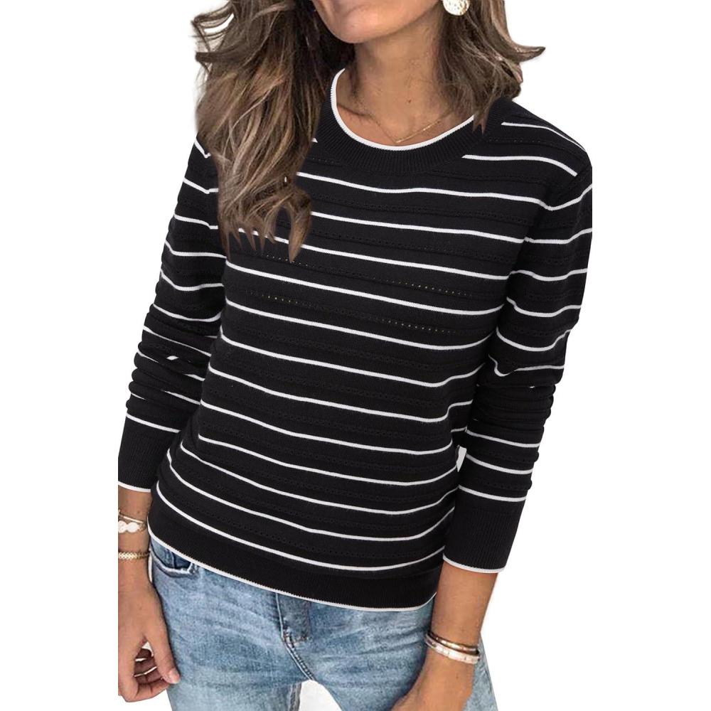 imageArachampCloz Womens Soft Knit Sweater Fall Dressy Casual Pullover TopsStriped Black White