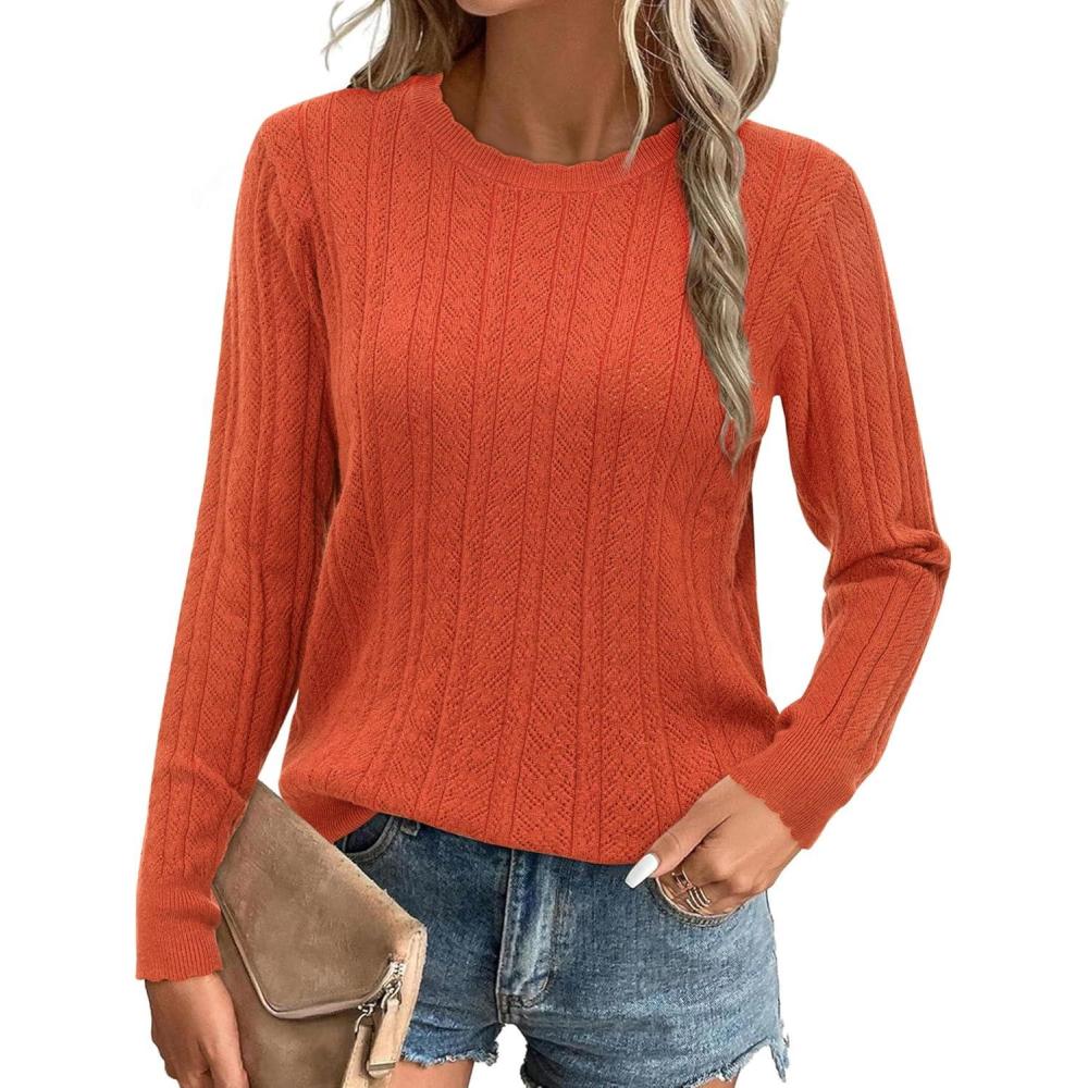 imageArachampCloz Womens Spring Summer Scalloped Short Sleeve Tops Textured ShirtsBrust Orange