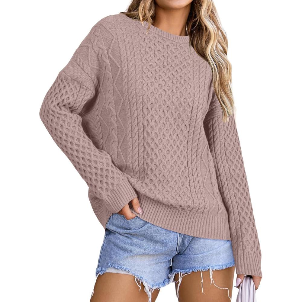 imageArachampCloz Womens Wool Blend Cable Knit Spring Winter Chunky Oversized Sweaters 2026Light Nutmeg