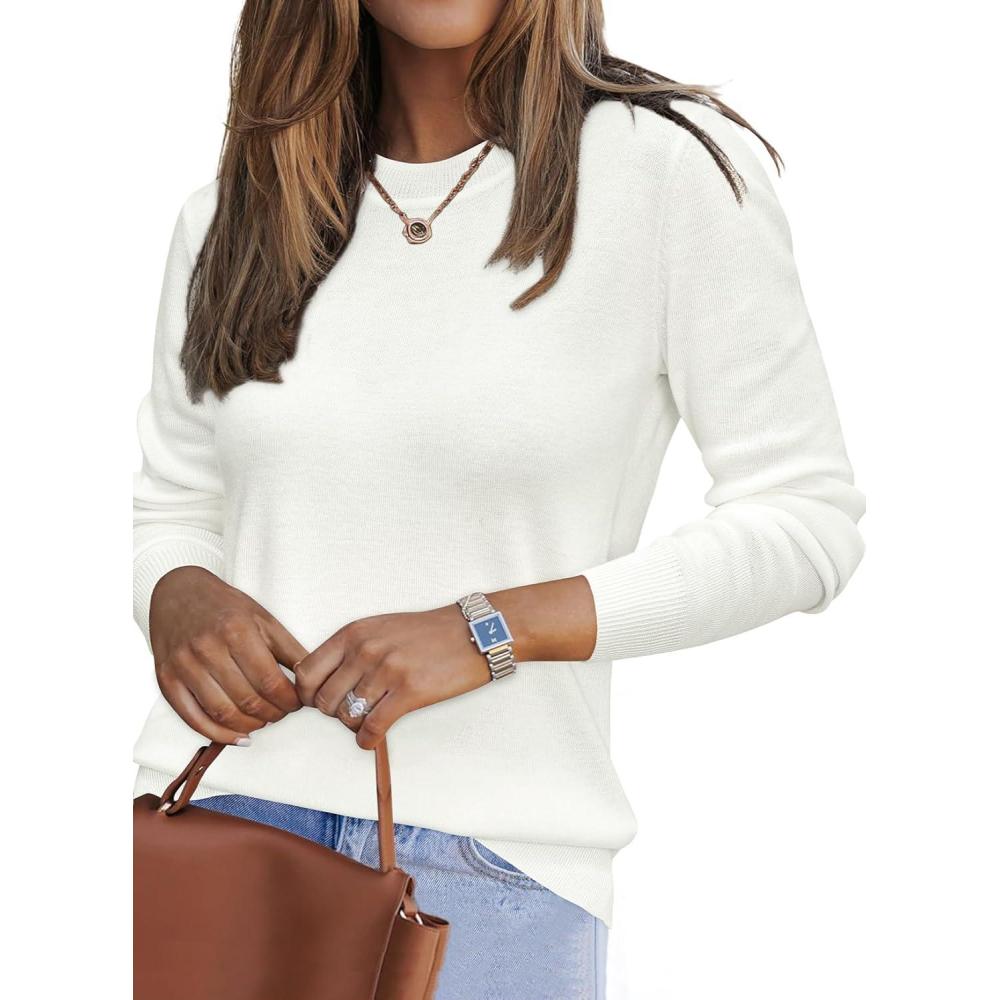 imageArachampCloz Womens Wool Blend Classic Crew Neck Casual Fall SweatersAwhite