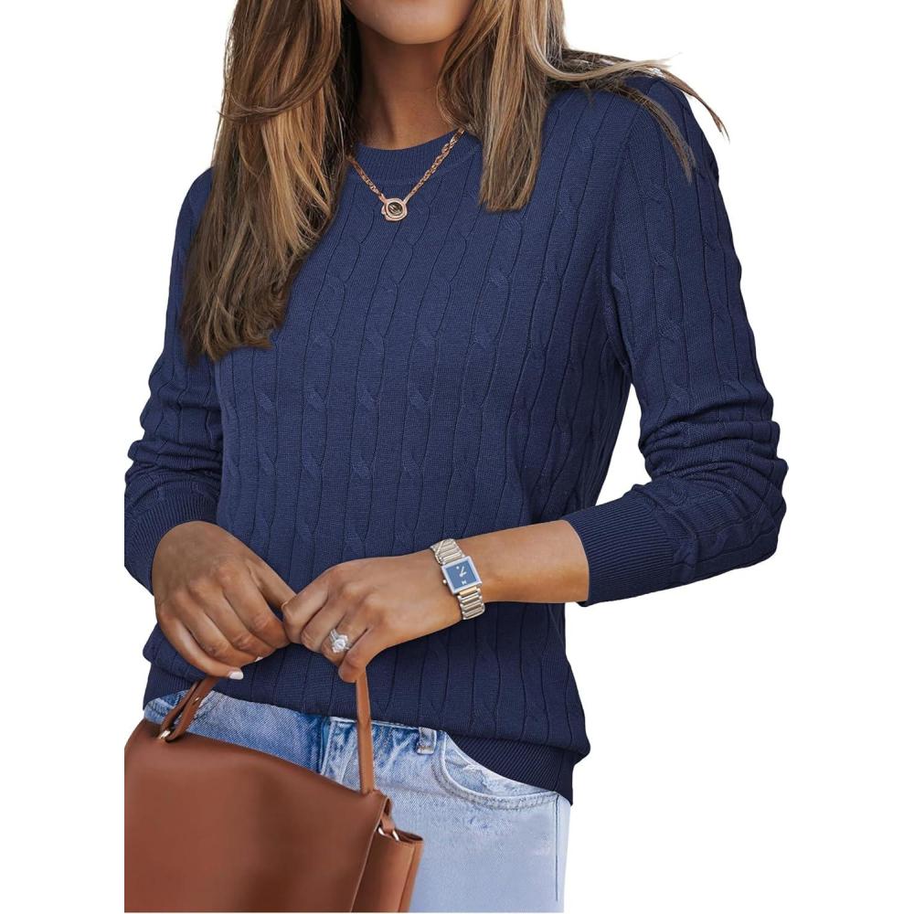 imageArachampCloz Womens Wool Blend Classic Crew Neck Casual Fall SweatersCablenavy