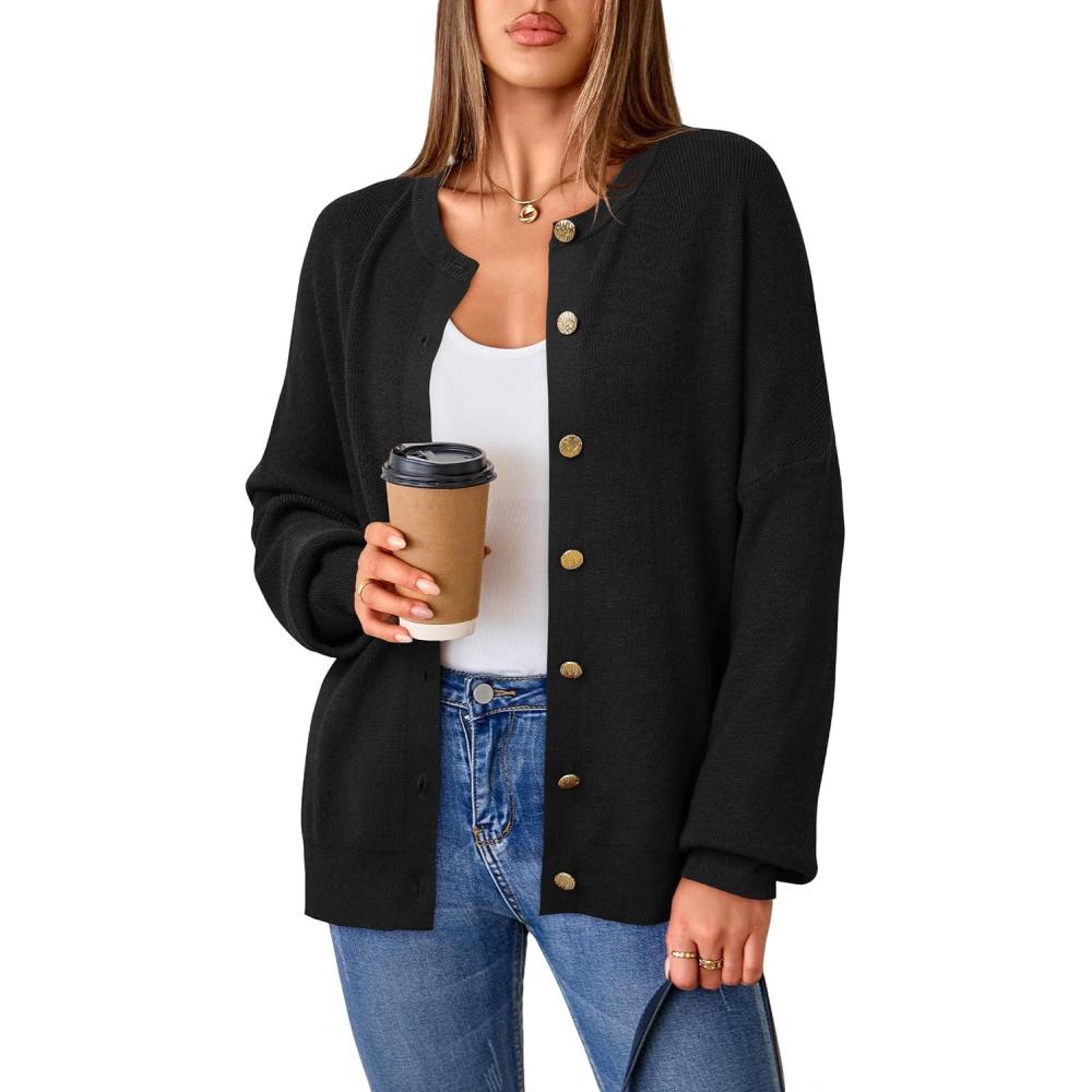 imageArachampCloz Womens Wool Blend Oversized Cardigan Sweaters Button Down Casual ClothingBlack
