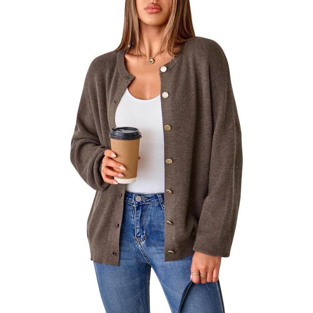 imageArachampCloz Womens Wool Blend Oversized Cardigan Sweaters Button Down Casual ClothingCoffee