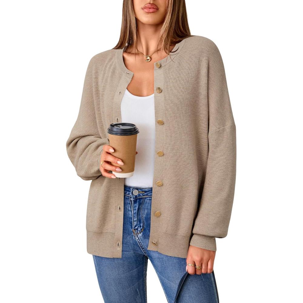 imageArachampCloz Womens Wool Blend Oversized Cardigan Sweaters Button Down Casual ClothingDark Apricot