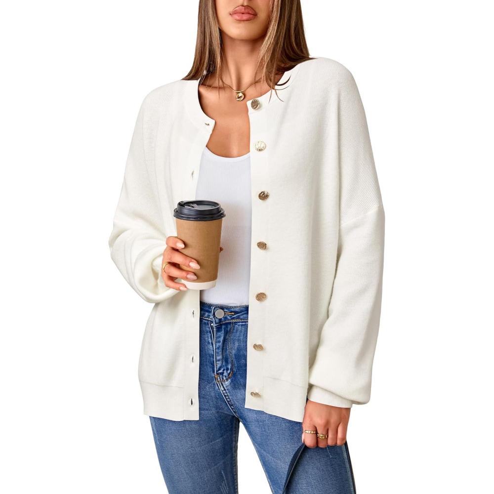 imageArachampCloz Womens Wool Blend Oversized Cardigan Sweaters Button Down Casual ClothingOffwhite