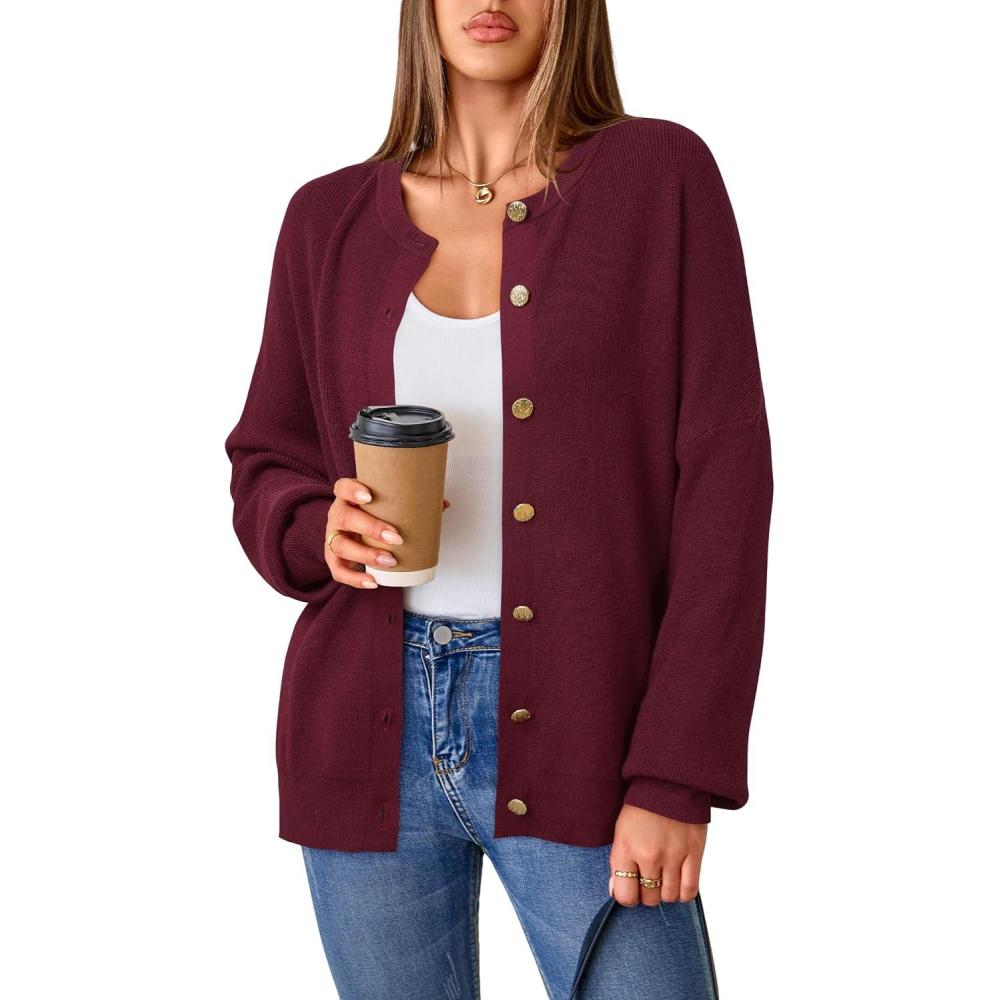 imageArachampCloz Womens Wool Blend Oversized Cardigan Sweaters Button Down Casual ClothingWine