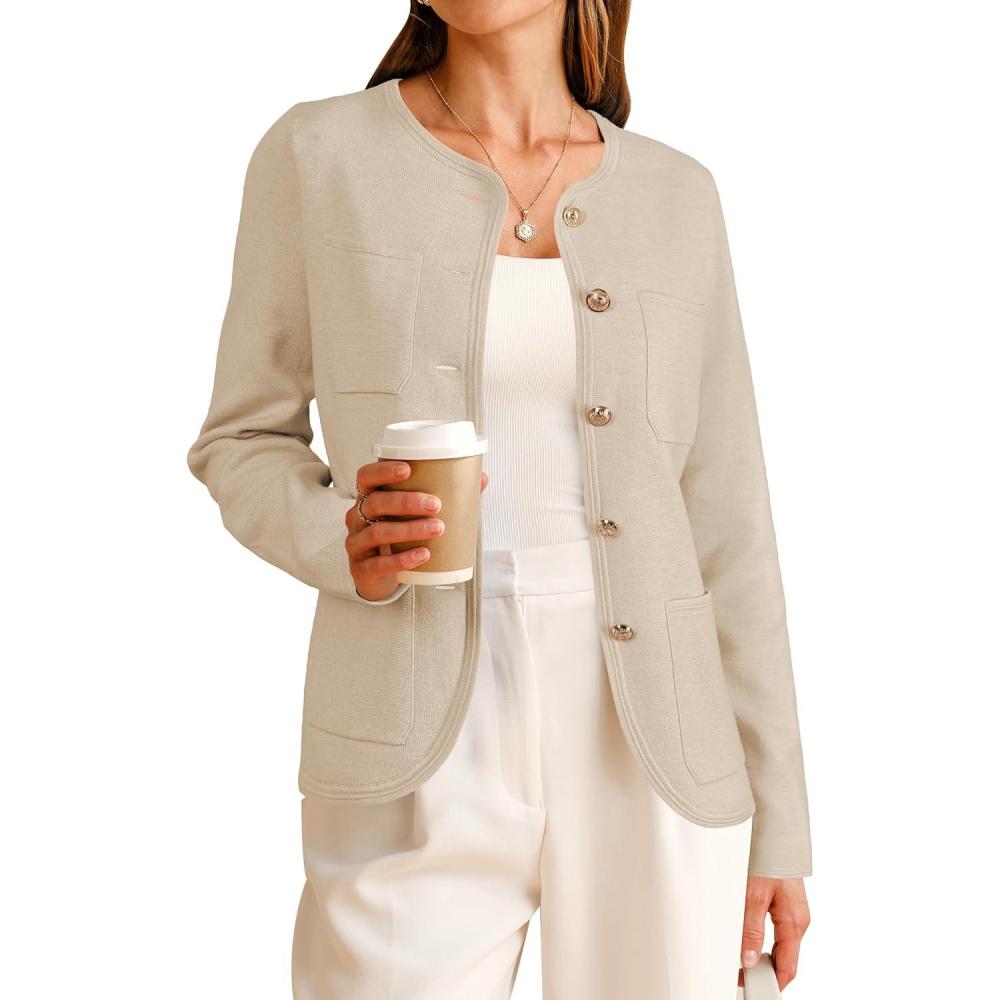 imageArachampCloz Womens Wool Blend Sweater Blazers Business Casual Jacket with Pockets 2026Apricot