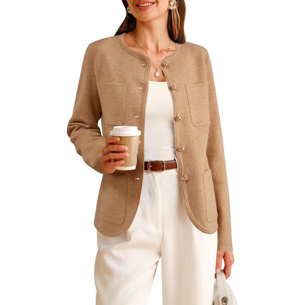 imageArachampCloz Womens Wool Blend Sweater Blazers Business Casual Jacket with Pockets 2026Brown