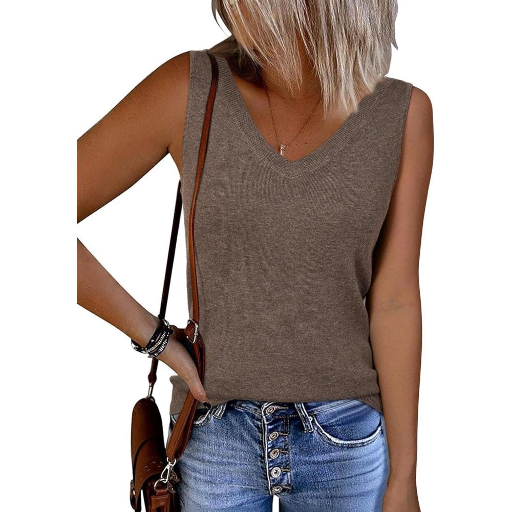 imageArachampCloz Womens Wool Blend Sweaters Non See Through Double VNeck AllSeason Tank 2026Coffee