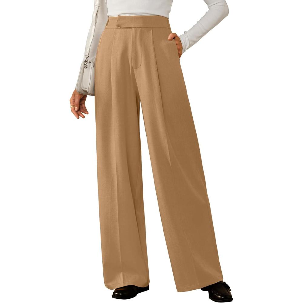 imageArachampCloz Womens WrinkleFree Pleated High Waisted Business Casual Wide Leg Dress Pants 2026Camel