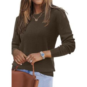 Arach&Cloz Women’s Wool Blend Classic Crew Neck Casual Fall Sweaters(Dark Brown)