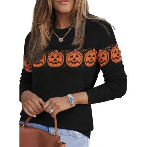 Arach&Cloz Women’s Wool Blend Classic Crew Neck Casual Fall Sweaters(Halloween Pumpkin)