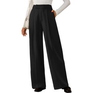 Arach&Cloz Women’s Wrinkle-Free Pleated High Waisted Business Casual Wide Leg Dress Pants 2026(Black)
