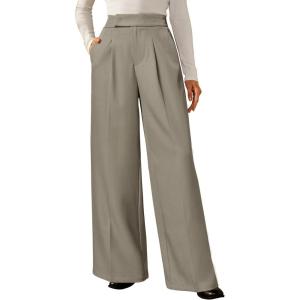 Arach&Cloz Women’s Wrinkle-Free Pleated High Waisted Business Casual Wide Leg Dress Pants 2026(Gray Mocha)