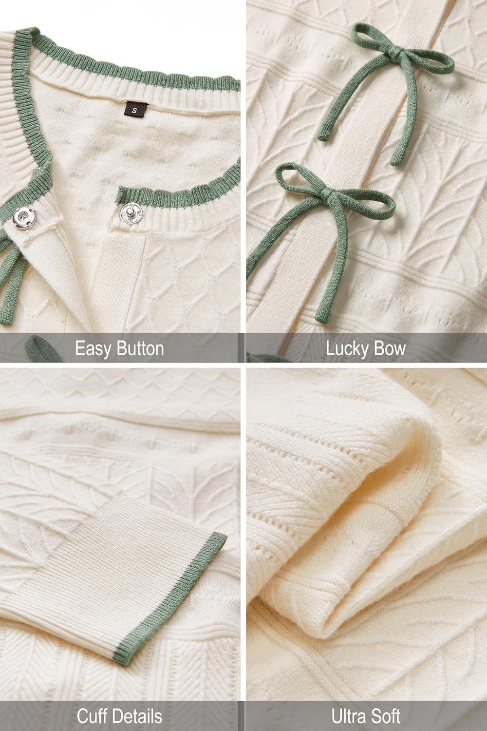imageArachampCloz Womens Bow Sweaters Spring Color Block Casual Cardigan Sweaters 2026Offwhiteavocado Green