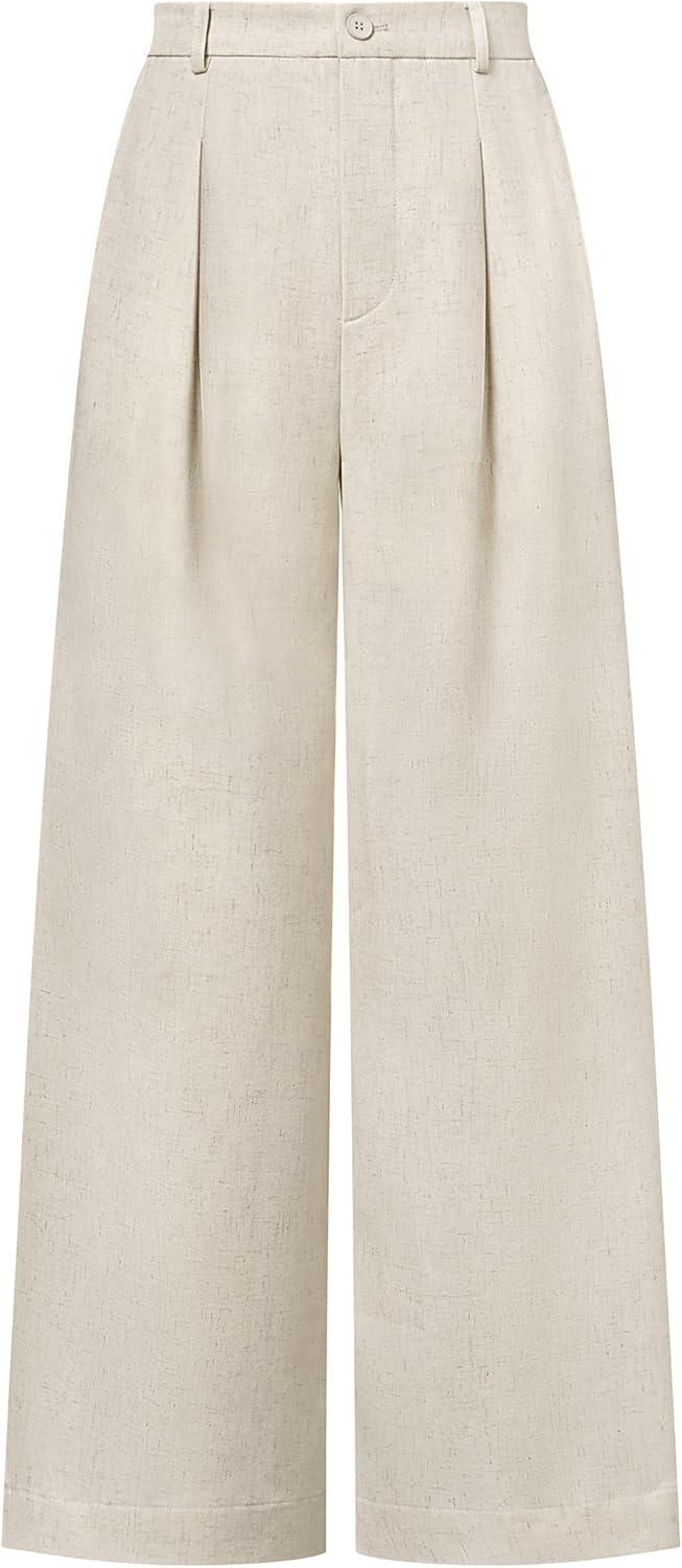 imageArachampCloz Womens Linen Blend Wide Leg AllSeason Business Casual Outfits Dress PantsApricot