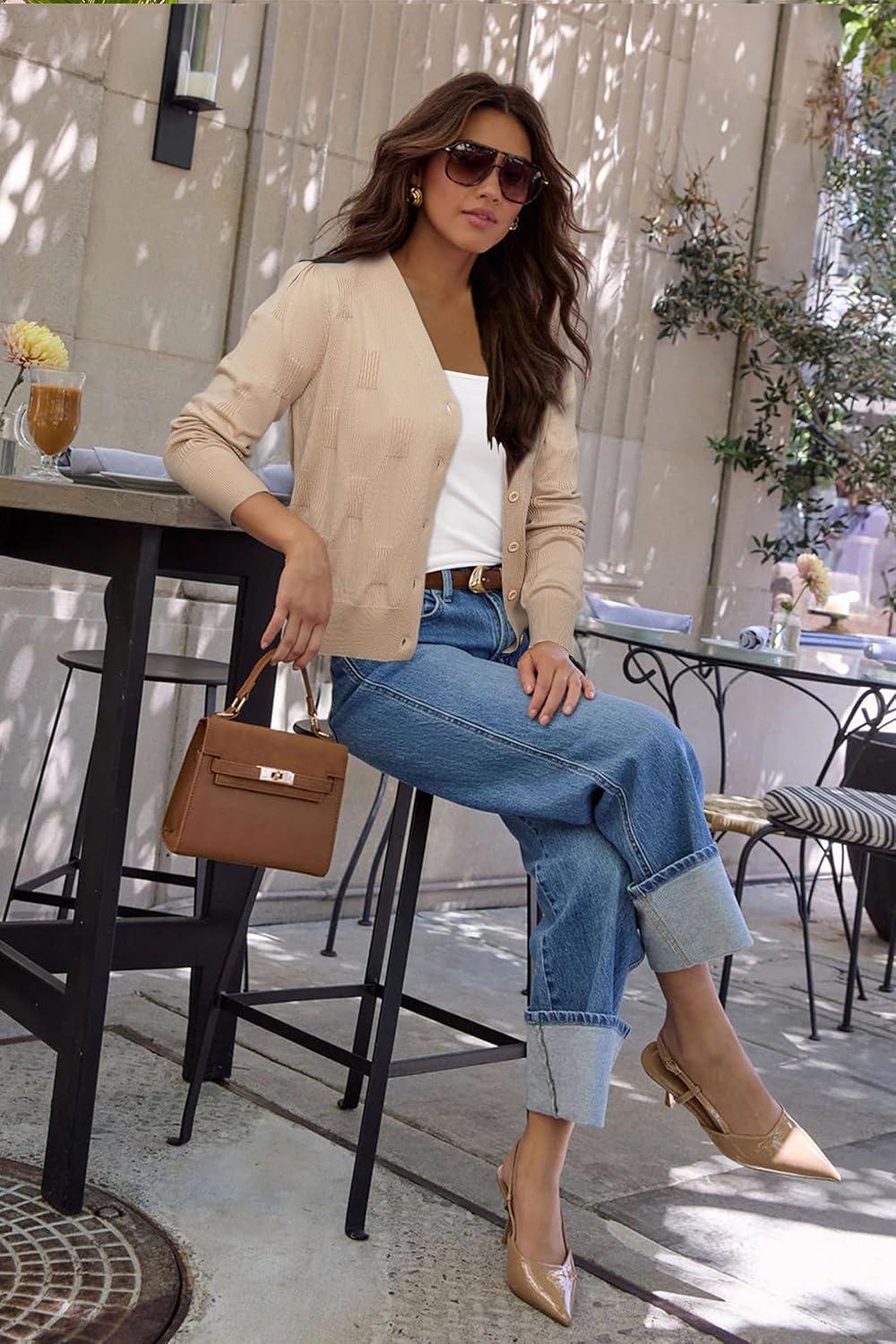imageArachampCloz Womens Soft Cropped Cardigan Casual Lightweight Shrug Sweater TopsApricot