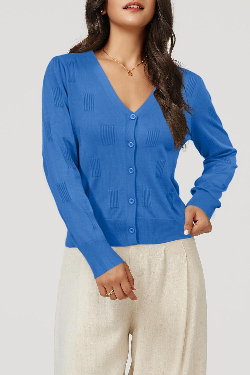 imageArachampCloz Womens Soft Cropped Cardigan Casual Lightweight Shrug Sweater TopsBlue