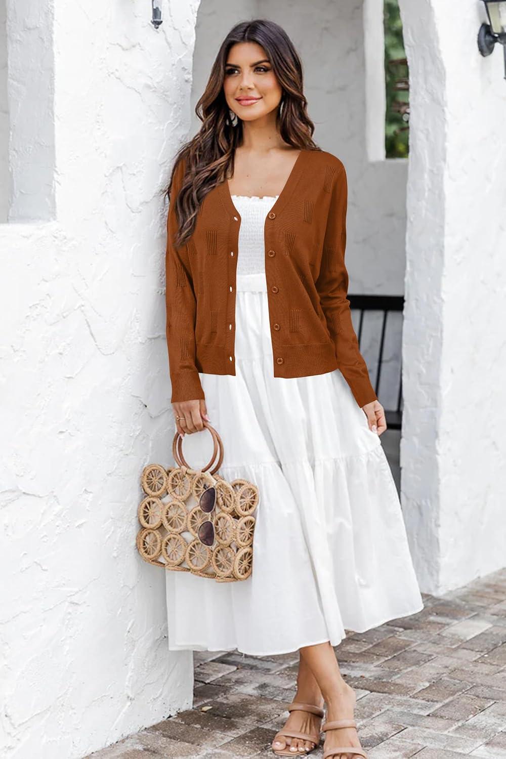 imageArachampCloz Womens Soft Cropped Cardigan Casual Lightweight Shrug Sweater TopsCaramel