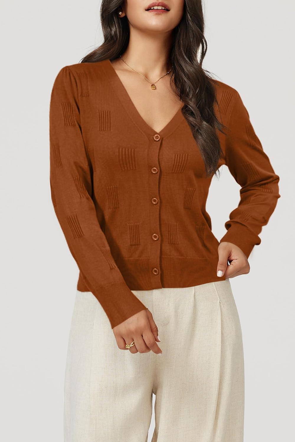 imageArachampCloz Womens Soft Cropped Cardigan Casual Lightweight Shrug Sweater TopsCaramel