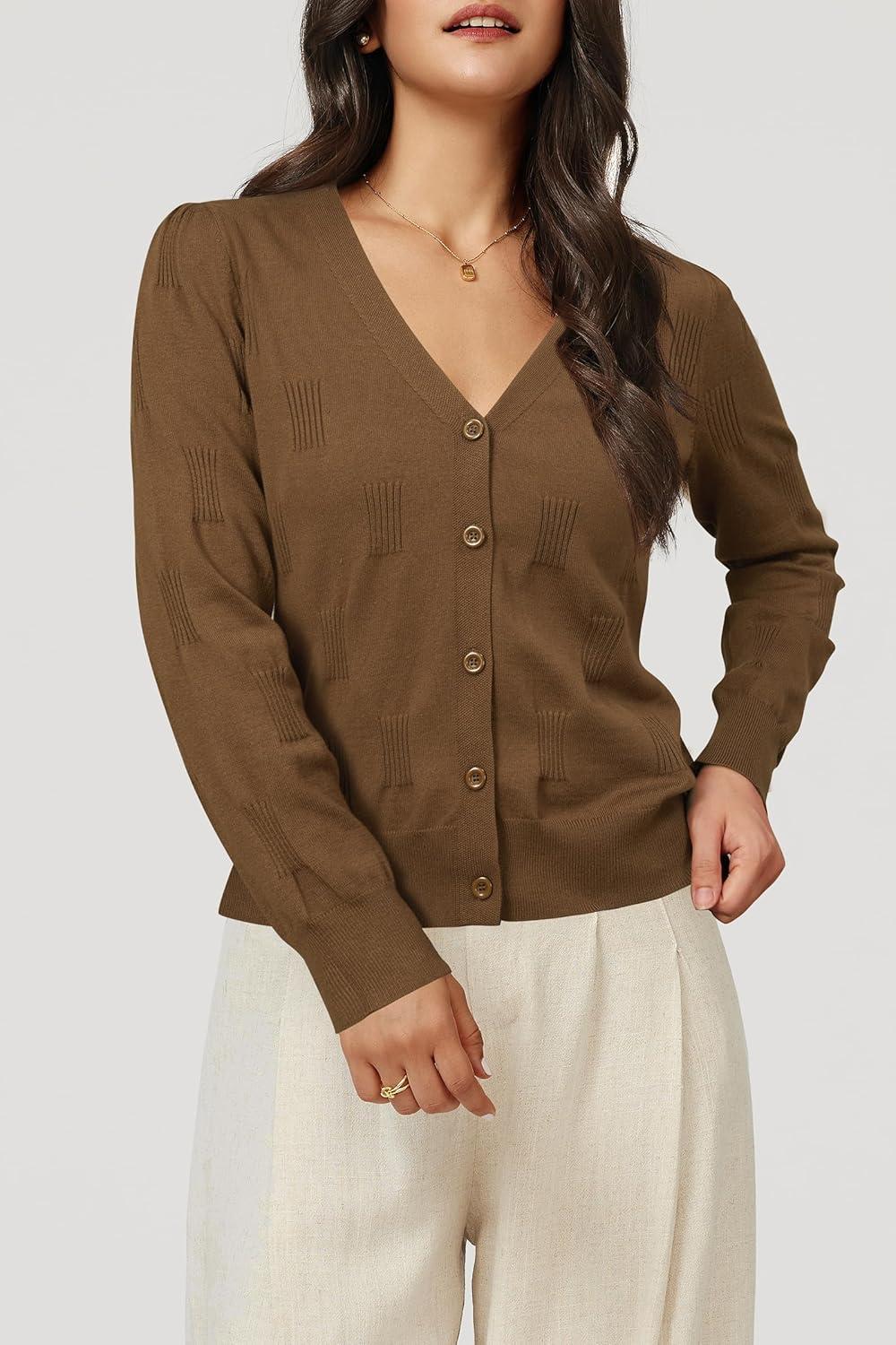 imageArachampCloz Womens Soft Cropped Cardigan Casual Lightweight Shrug Sweater TopsCoffee