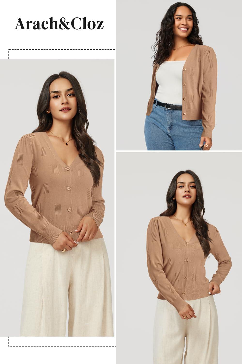 imageArachampCloz Womens Soft Cropped Cardigan Casual Lightweight Shrug Sweater TopsDark Apricot