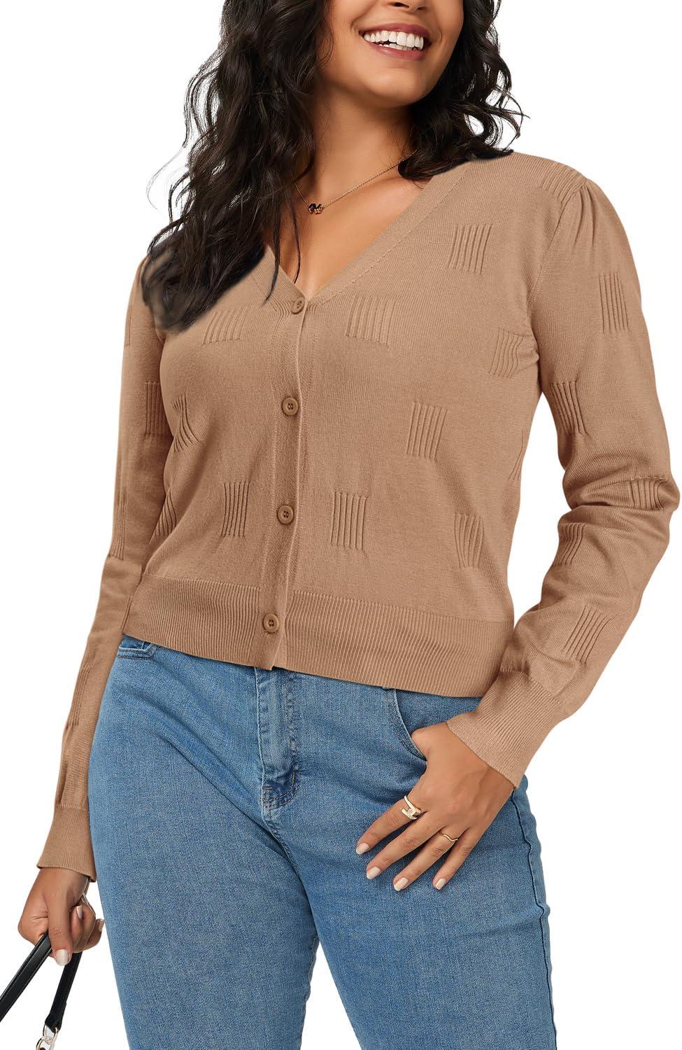 imageArachampCloz Womens Soft Cropped Cardigan Casual Lightweight Shrug Sweater TopsDark Apricot