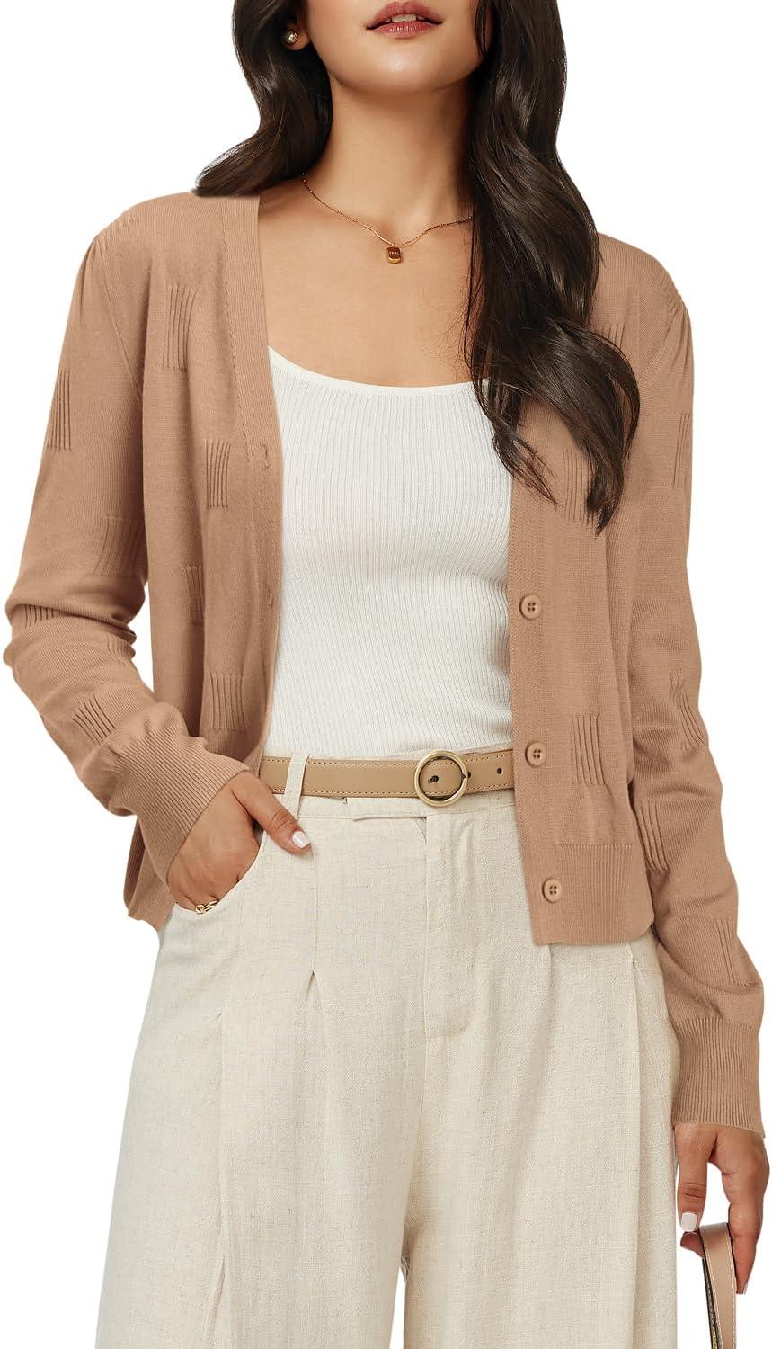imageArachampCloz Womens Soft Cropped Cardigan Casual Lightweight Shrug Sweater TopsDark Apricot