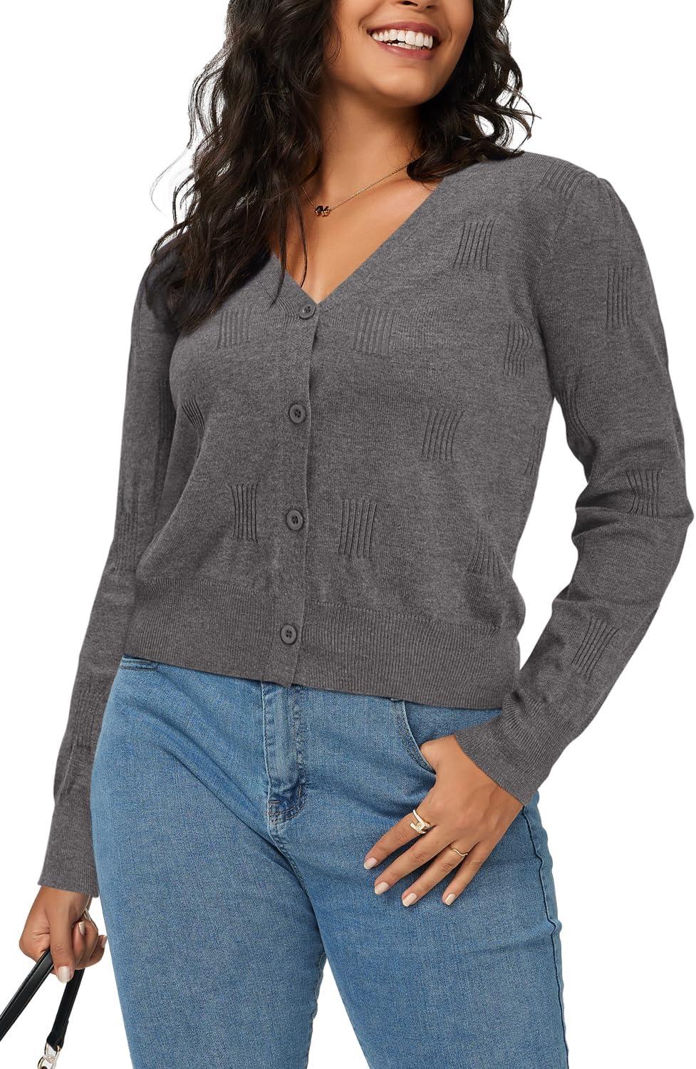 imageArachampCloz Womens Soft Cropped Cardigan Casual Lightweight Shrug Sweater TopsDark Gray