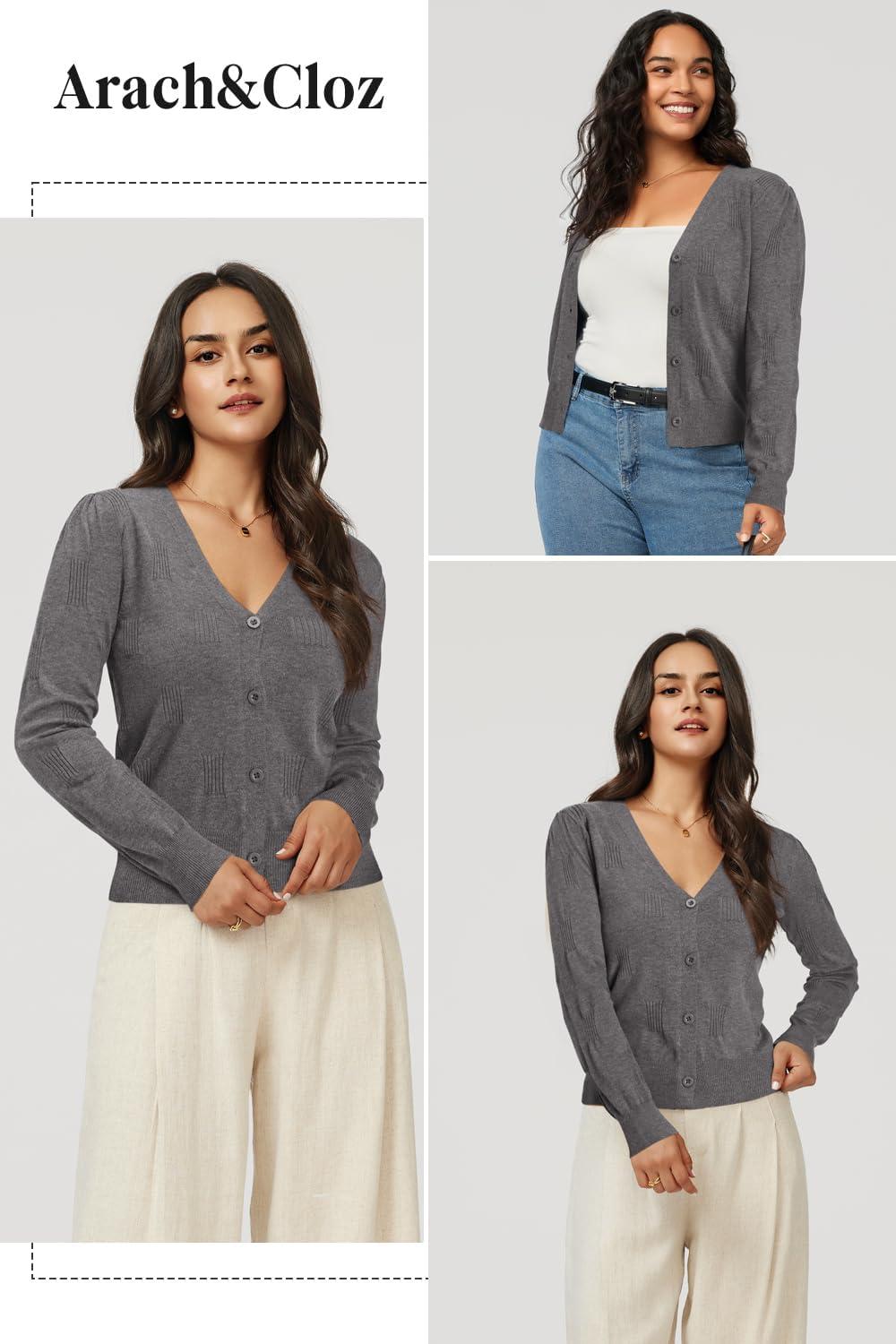 imageArachampCloz Womens Soft Cropped Cardigan Casual Lightweight Shrug Sweater TopsDark Gray