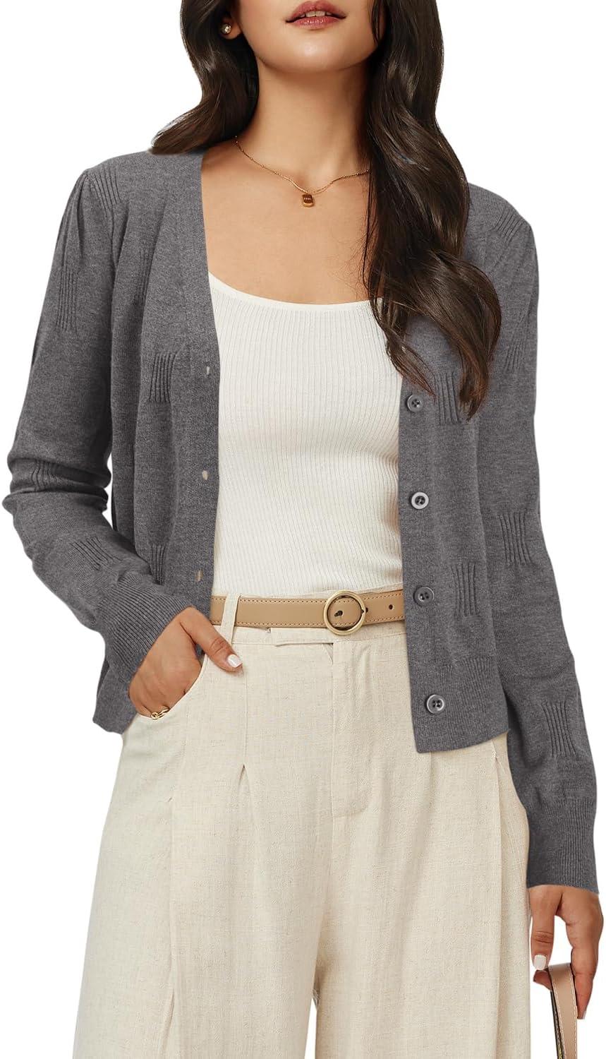 imageArachampCloz Womens Soft Cropped Cardigan Casual Lightweight Shrug Sweater TopsDark Gray