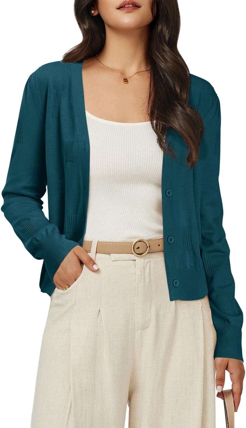 imageArachampCloz Womens Soft Cropped Cardigan Casual Lightweight Shrug Sweater TopsDark Green