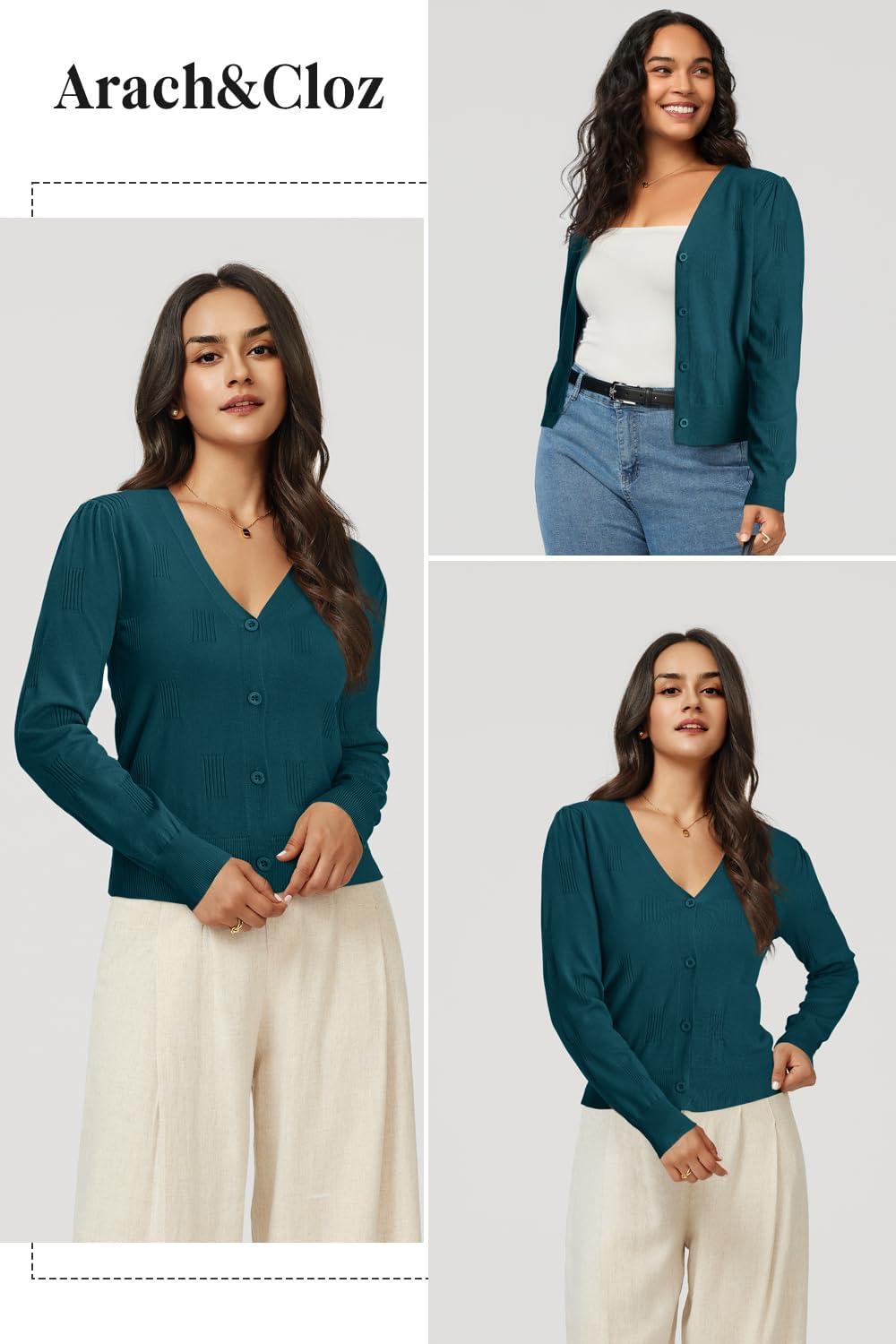 imageArachampCloz Womens Soft Cropped Cardigan Casual Lightweight Shrug Sweater TopsDark Green