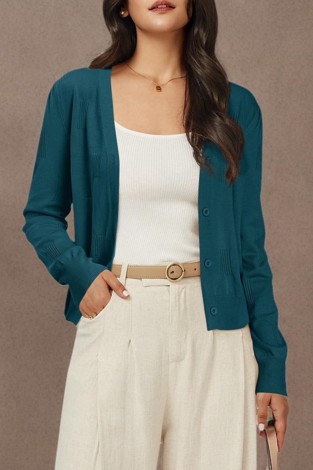imageArachampCloz Womens Soft Cropped Cardigan Casual Lightweight Shrug Sweater TopsDark Green