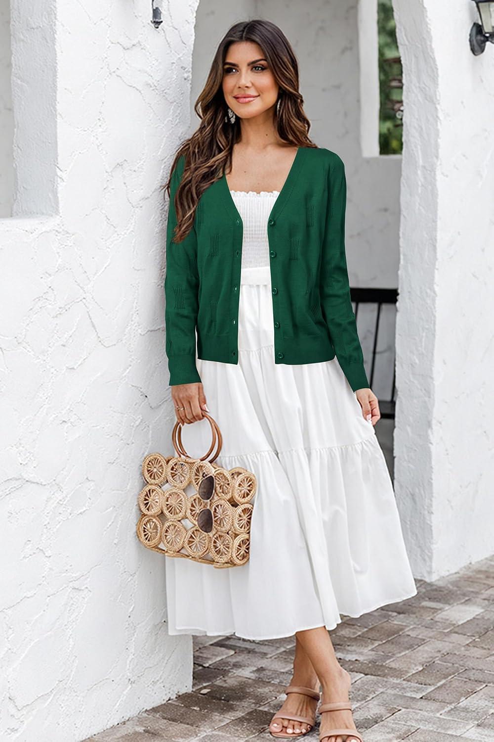 imageArachampCloz Womens Soft Cropped Cardigan Casual Lightweight Shrug Sweater TopsDeep Green