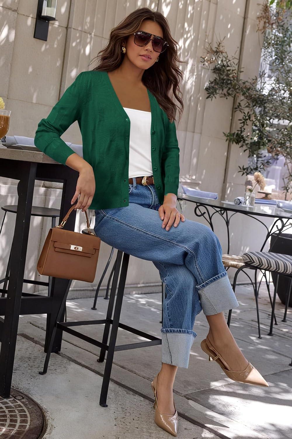 imageArachampCloz Womens Soft Cropped Cardigan Casual Lightweight Shrug Sweater TopsDeep Green
