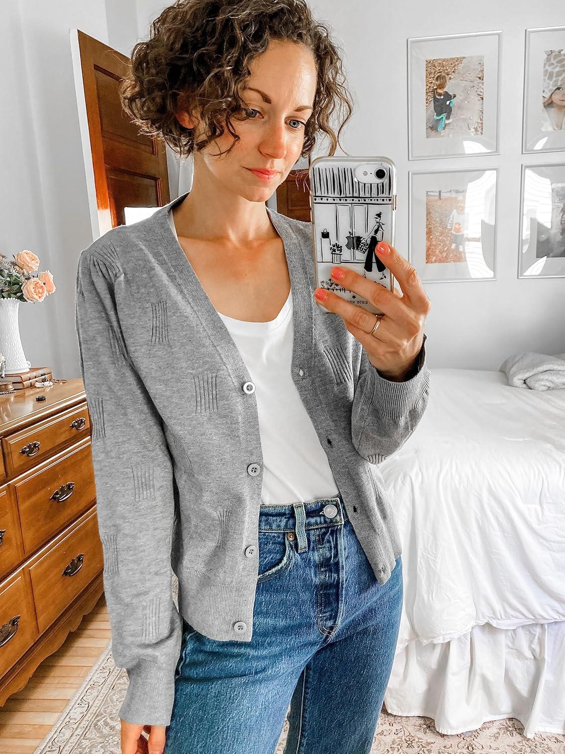 imageArachampCloz Womens Soft Cropped Cardigan Casual Lightweight Shrug Sweater TopsGray