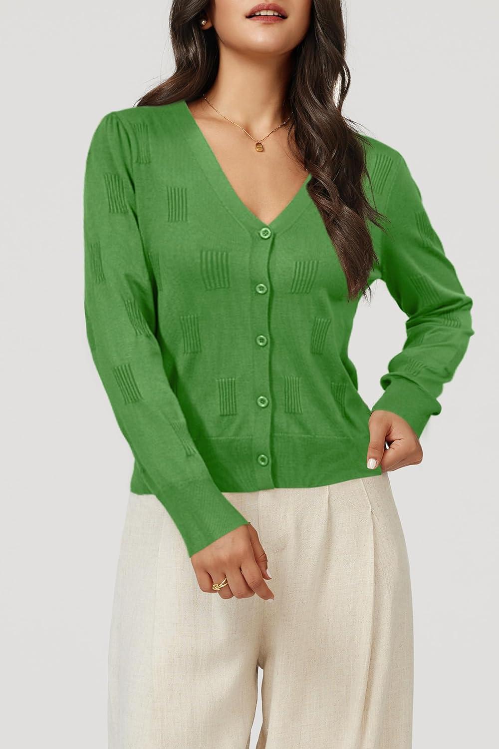 imageArachampCloz Womens Soft Cropped Cardigan Casual Lightweight Shrug Sweater TopsGreen