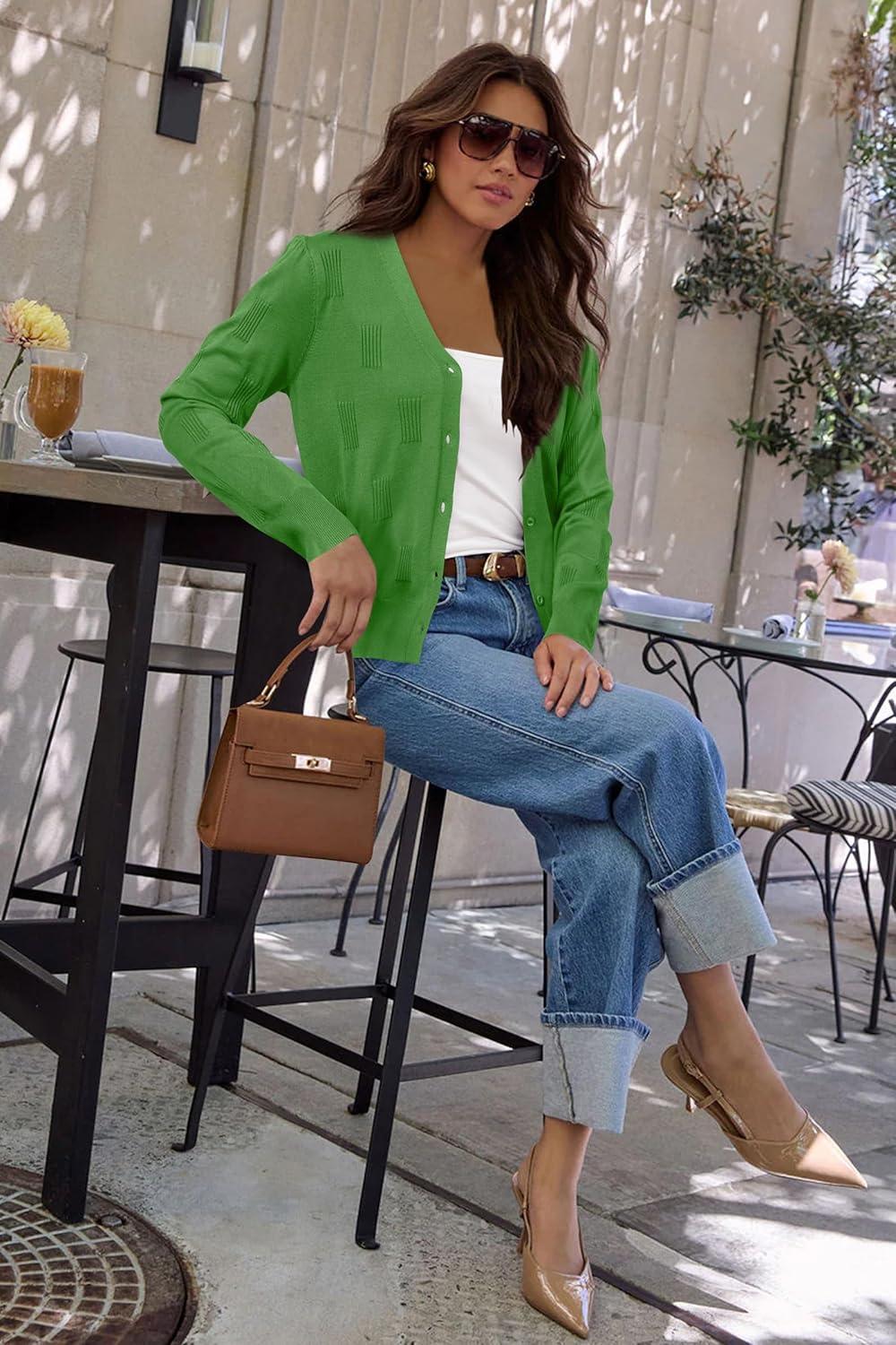 imageArachampCloz Womens Soft Cropped Cardigan Casual Lightweight Shrug Sweater TopsGreen