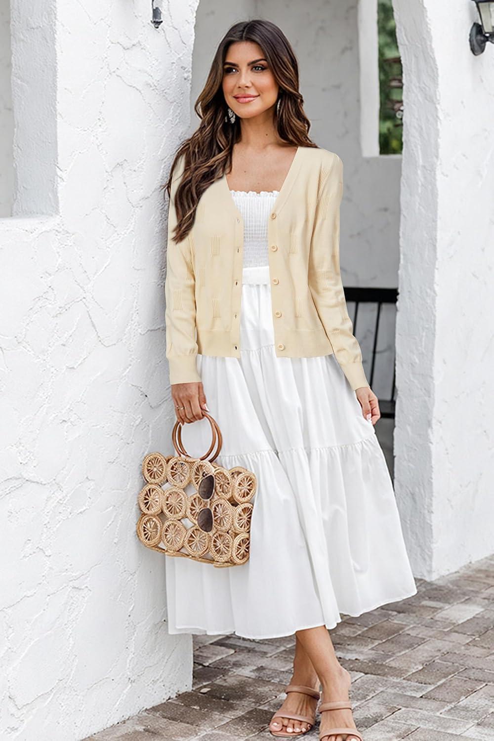 imageArachampCloz Womens Soft Cropped Cardigan Casual Lightweight Shrug Sweater TopsLight Apricot