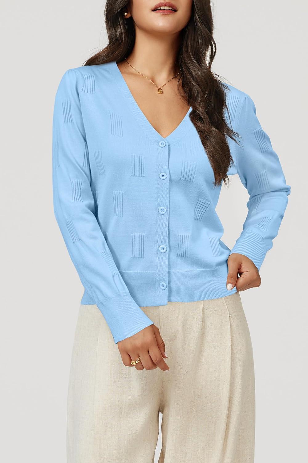 imageArachampCloz Womens Soft Cropped Cardigan Casual Lightweight Shrug Sweater TopsLight Blue