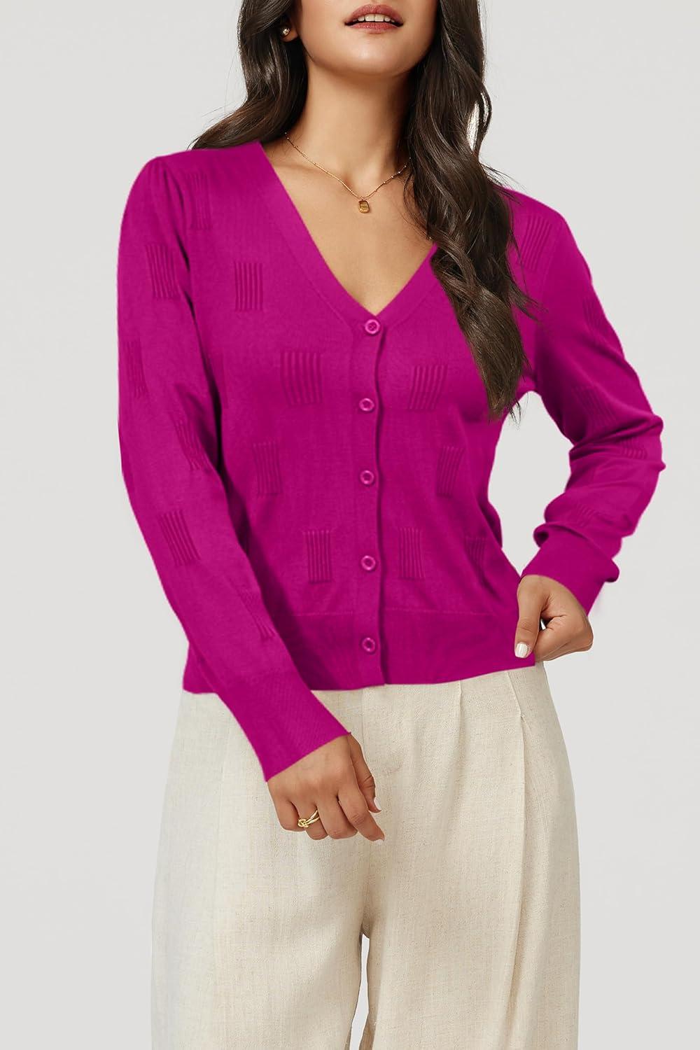 imageArachampCloz Womens Soft Cropped Cardigan Casual Lightweight Shrug Sweater TopsMagenta Pink