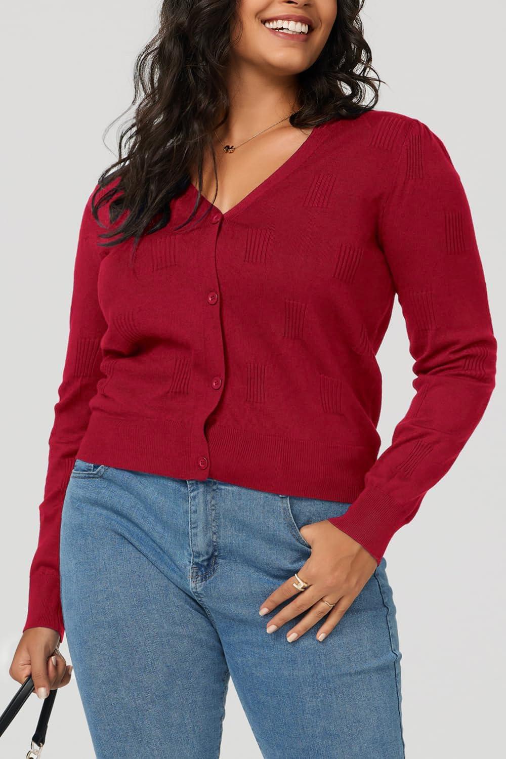 imageArachampCloz Womens Soft Cropped Cardigan Casual Lightweight Shrug Sweater TopsRed