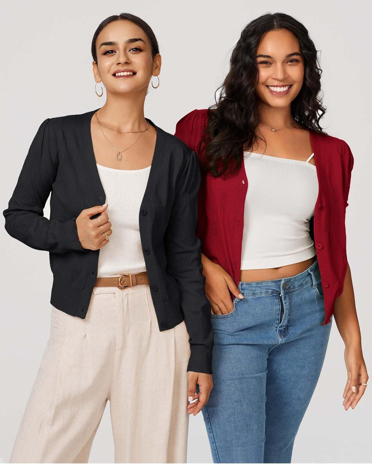imageArachampCloz Womens Soft Cropped Cardigan Casual Lightweight Shrug Sweater TopsRed