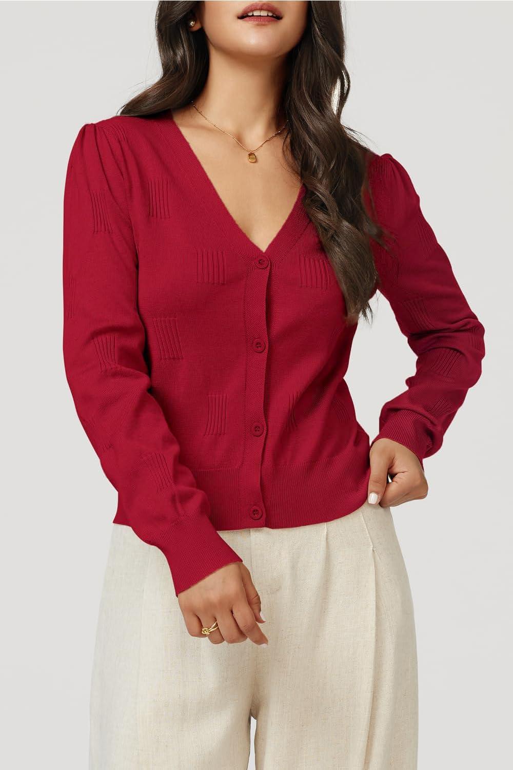 imageArachampCloz Womens Soft Cropped Cardigan Casual Lightweight Shrug Sweater TopsRed